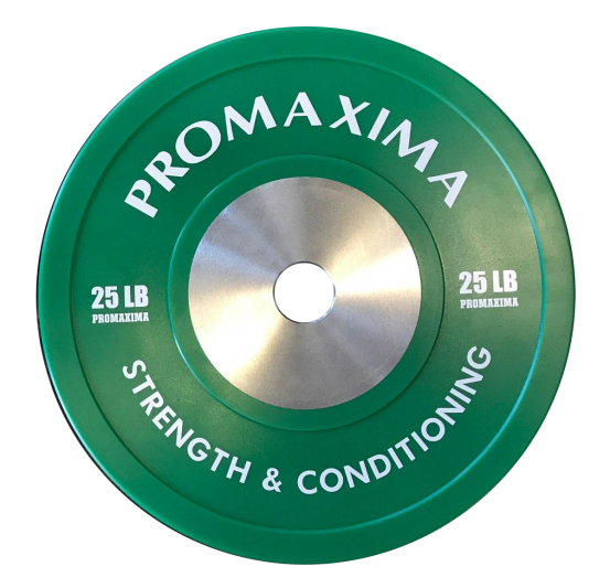 A green Competition Power Bumper Plate with the words promaxima on it.