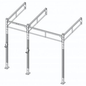 A drawing of the CTHW Custom Rig - Double Sided Multi-Hole Uprights (Wall Mounted) pull up bar.