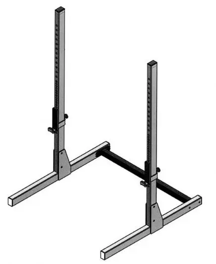 A drawing of the FW-1015 Squat Press Stand on a white background.