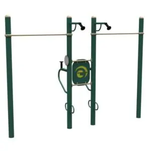 A green 4-Person Combo Bars with a pull up bar.