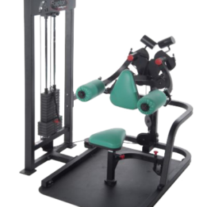 A Lateral Raise Machine With Teal Color Cushions