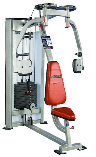 A gym machine with a RAPTOR P-1400 Butterfly Contractor w/ROM seat.