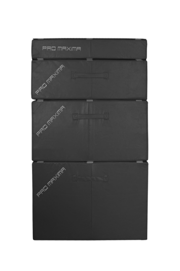 A stack of Plyometric Box Set of 4 (Foam) on a black background.