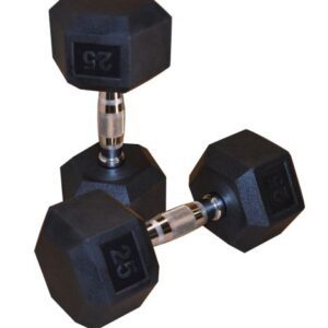 Two Hexagon Rubber Dumbbells on a white background.