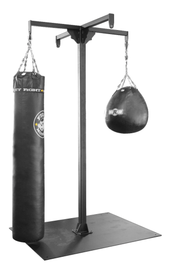 A Quad Boxing Stand and punching bag on a stand.