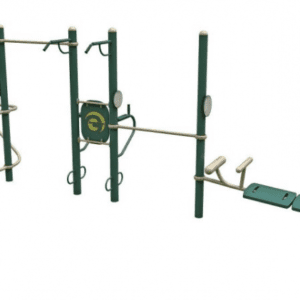A green and white 6-Person Static Combo exercise equipment set.