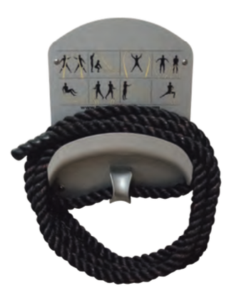 A Smart Rope Caddy With Poses on a Grey Background