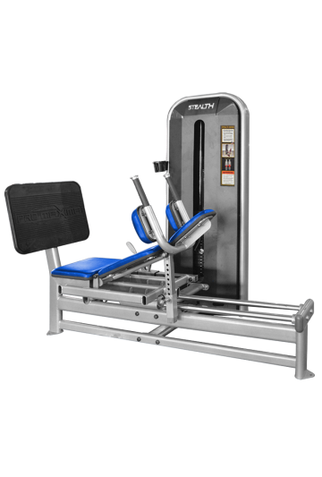 An STEALTH ST-90 Leg Press with a blue seat.