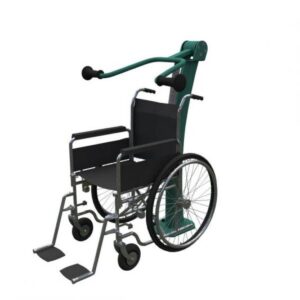 A green Accessible Shoulder Press (Adjustable Resistance) with a handle attached to it.