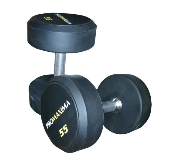 A pair of Urethane Dumbbells on a white background.