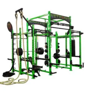 A Wet Works Functional Training Rack System with a rope attached to it.