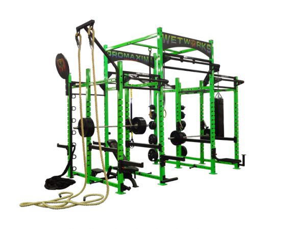 A Wet Works Functional Training Rack System with a rope attached to it.