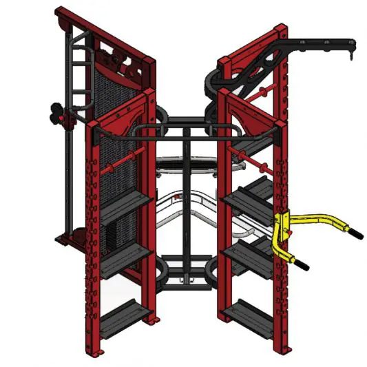 An illustration of a red and black gym equipment.